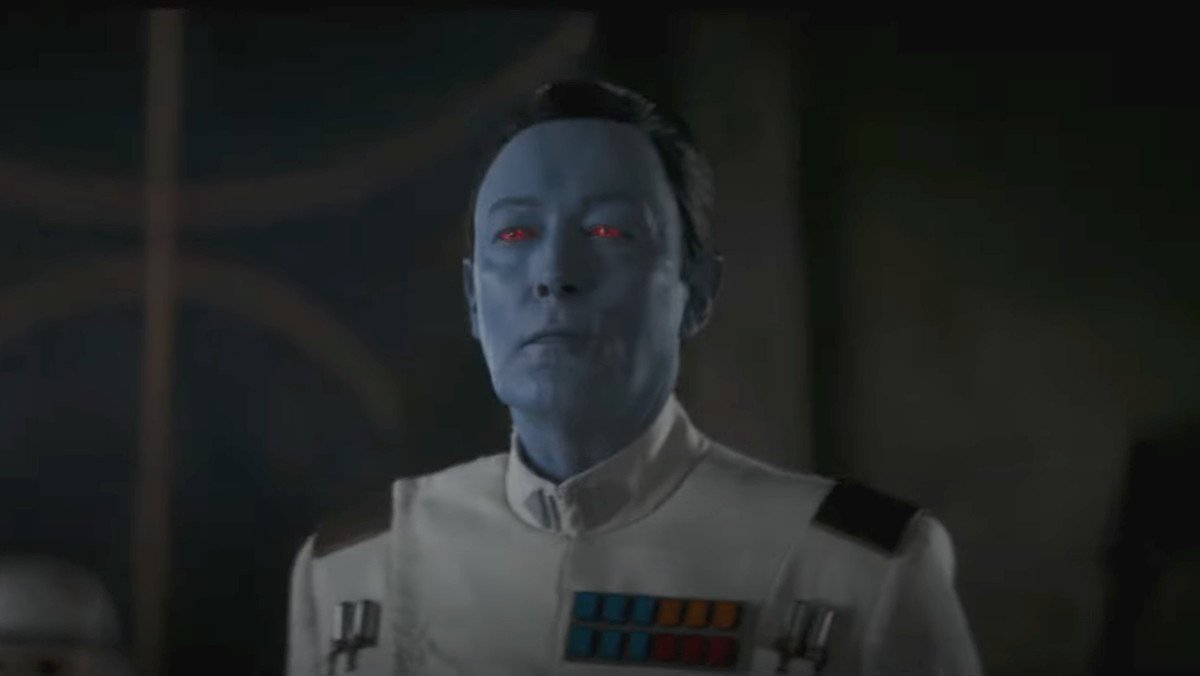 Lars Mikkelsen as the blue-skinned Grand Admiral Thrawn in the Ahsoka trailer