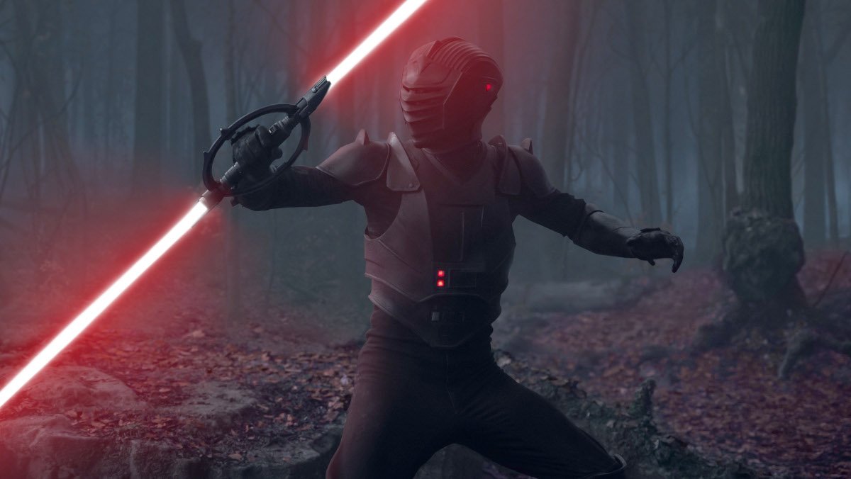 a mysterious inquisitor wields a red lightsaber in Ahsoka