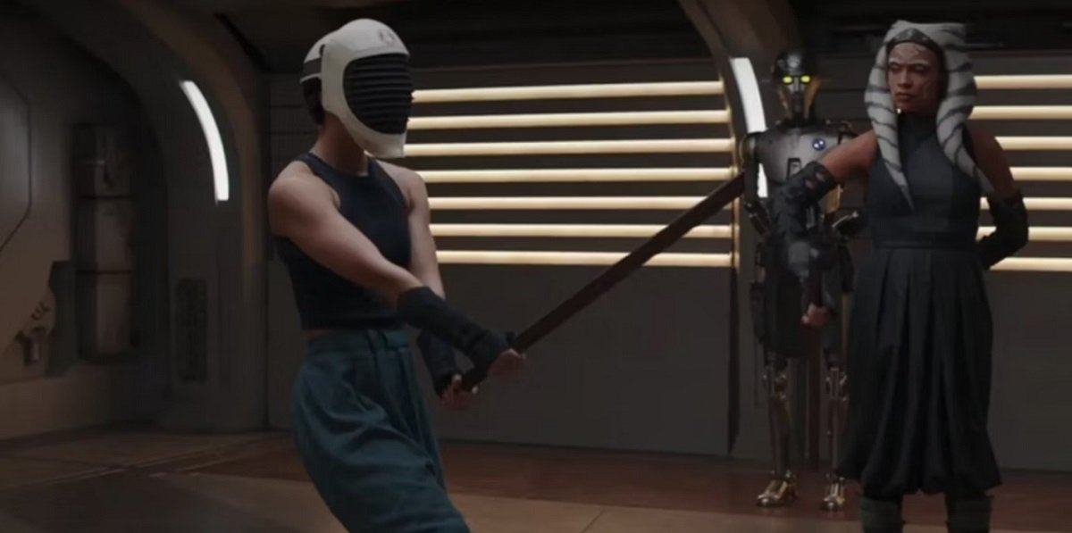 Ahsoka (Rosario Dawson) trains Sabine Wren (Natasha Liu Bordizzo) in the ways of the Jedi, despite having nearly no Force sensitivity.