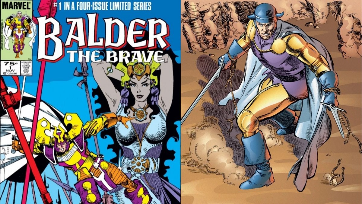 The cover for Balder's mini-series from the '80s, along with Balder from the mid-2000s Marvel Comics.