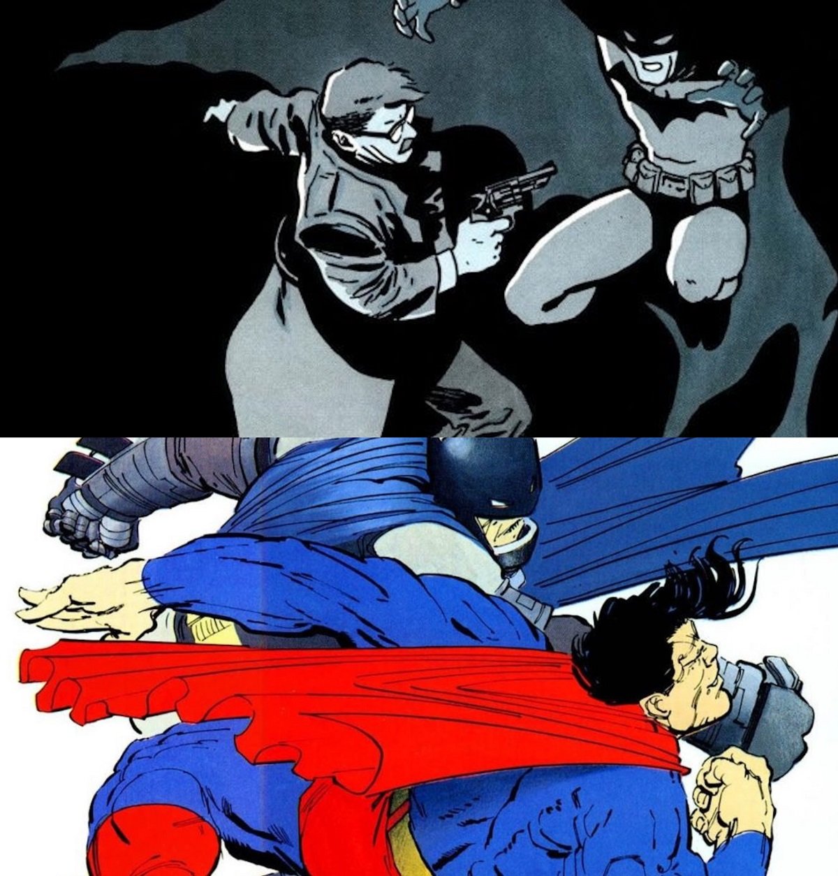 Seminal moments from Frank Miller's Batman: Year One, and The Dark Knight Returns. 