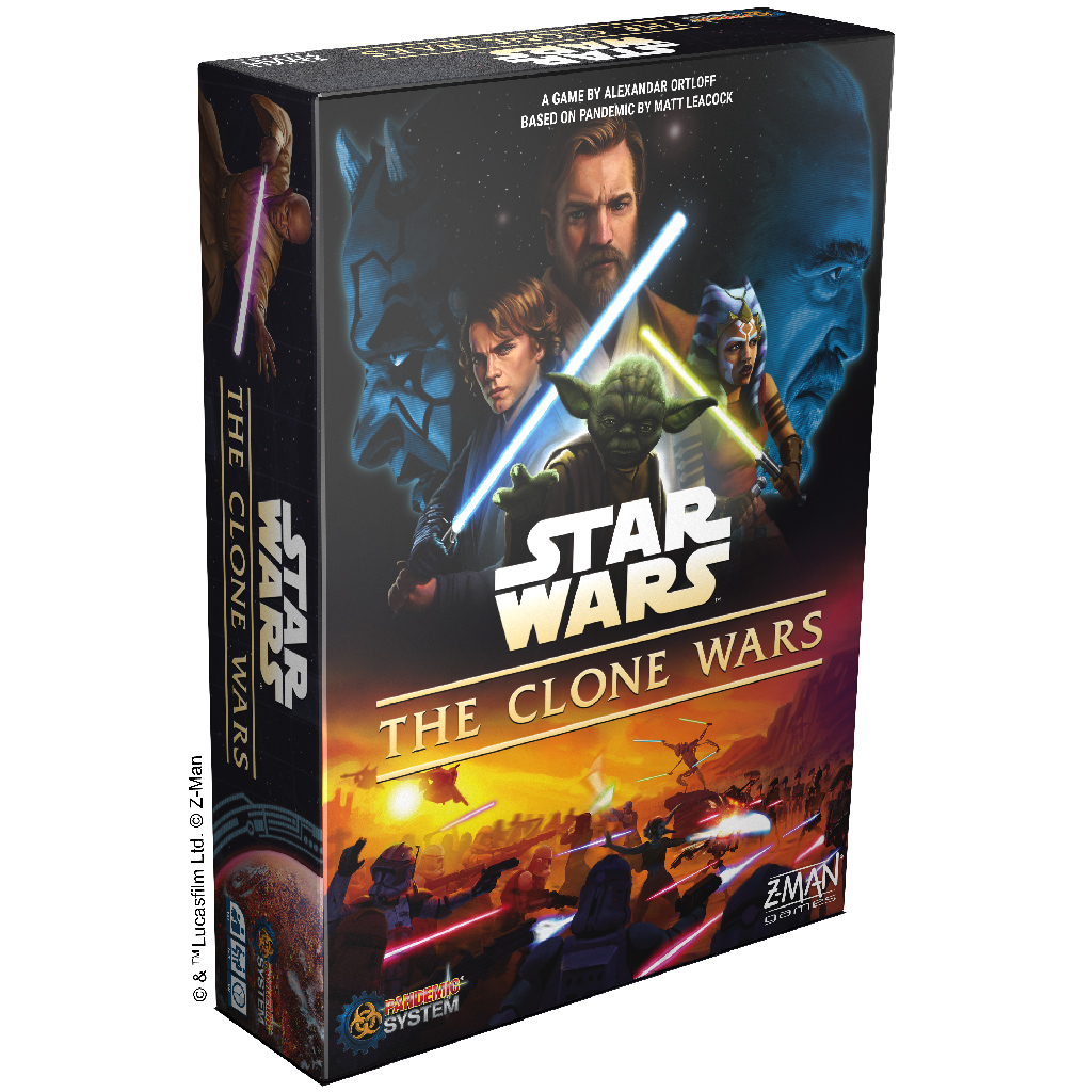 The box for Star Wars: The Clone Wars board game in the pandemic system	