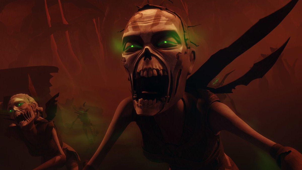 A zombie nightsister in the clone wars with her rotting mouth open