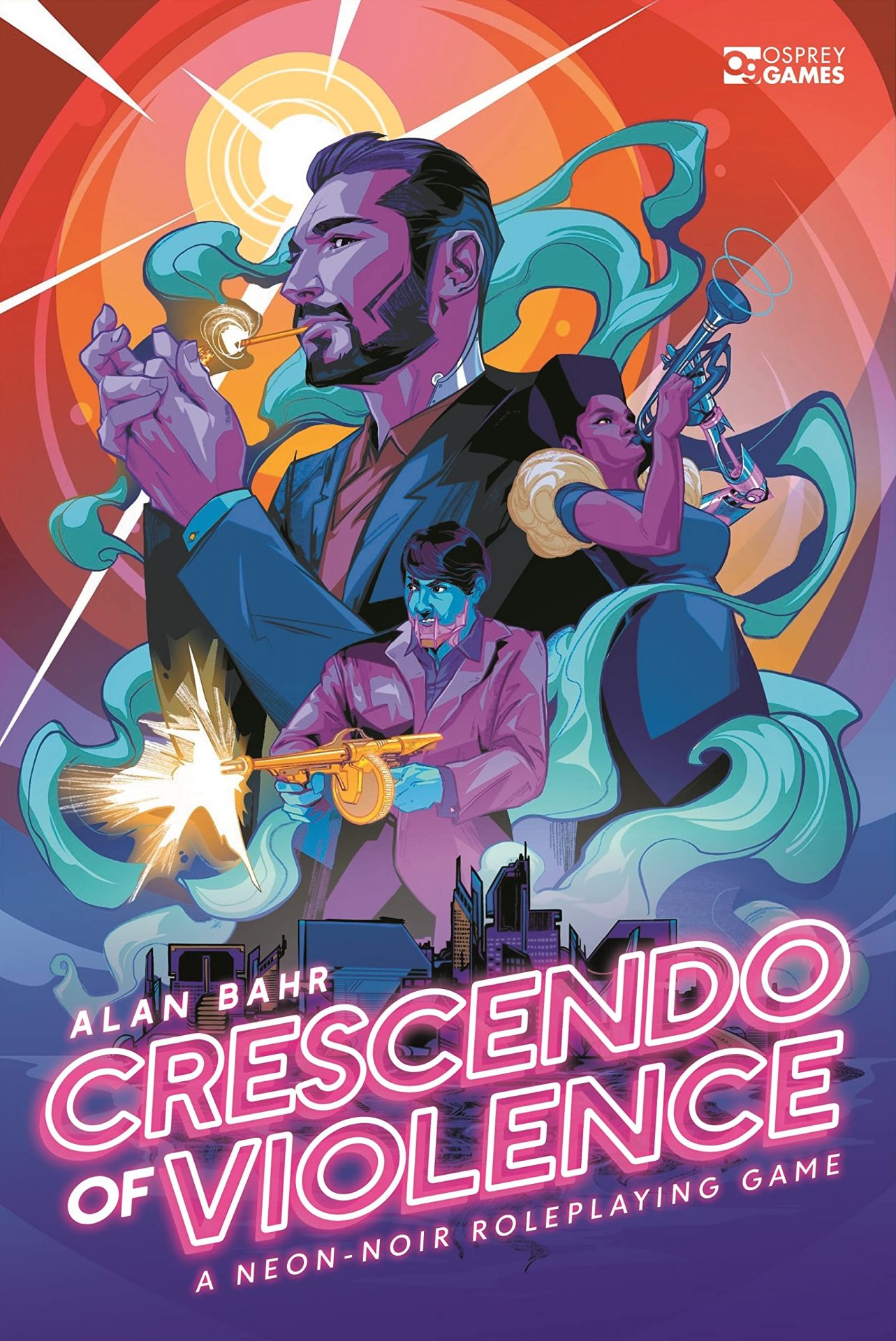 The cover of Crescendo of Violence shows a cast of characters in bright colors