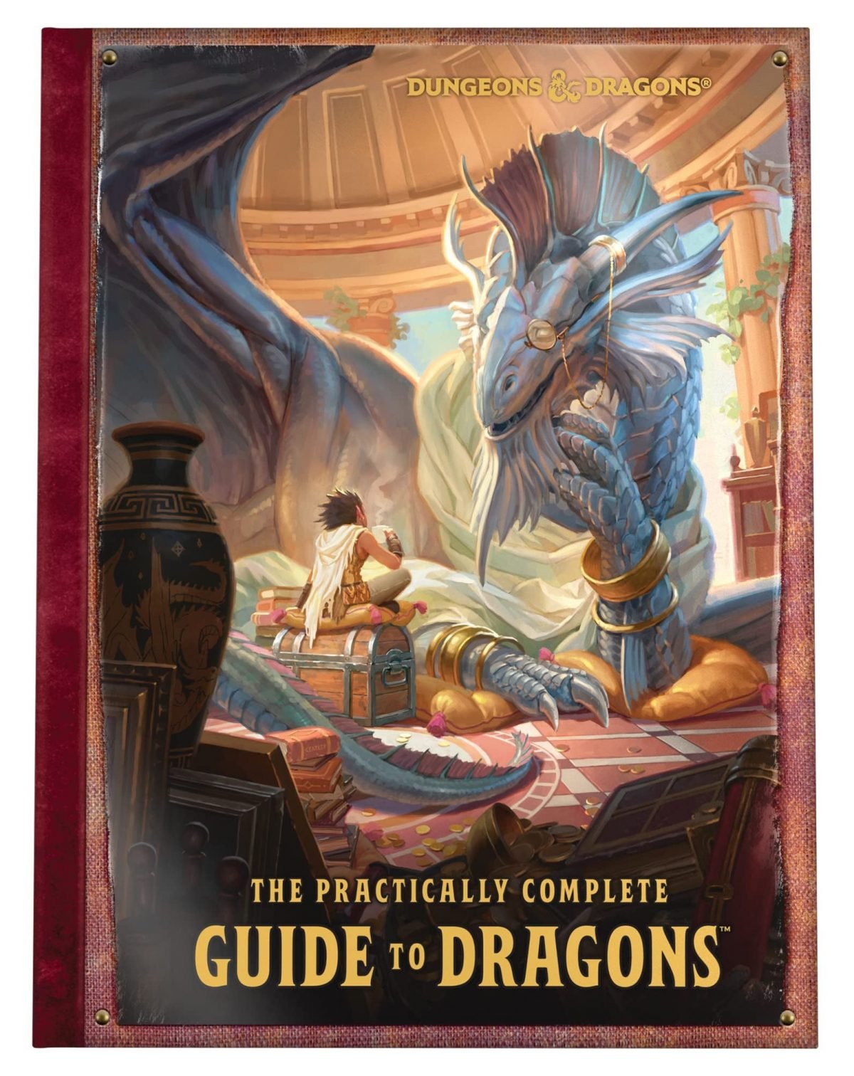An illustration of a scholarly dragon on the cover of The Practically Complete Guide to Dragons