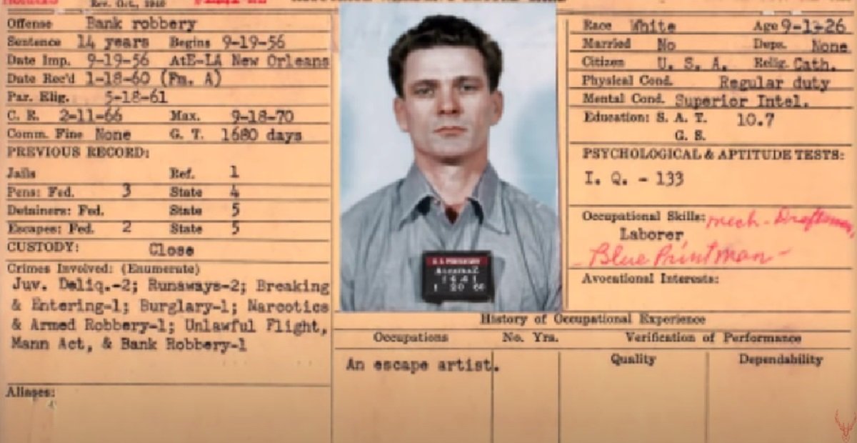 The real Frank Morris' mugshot, who escaped Alacatraz prison in 1962.