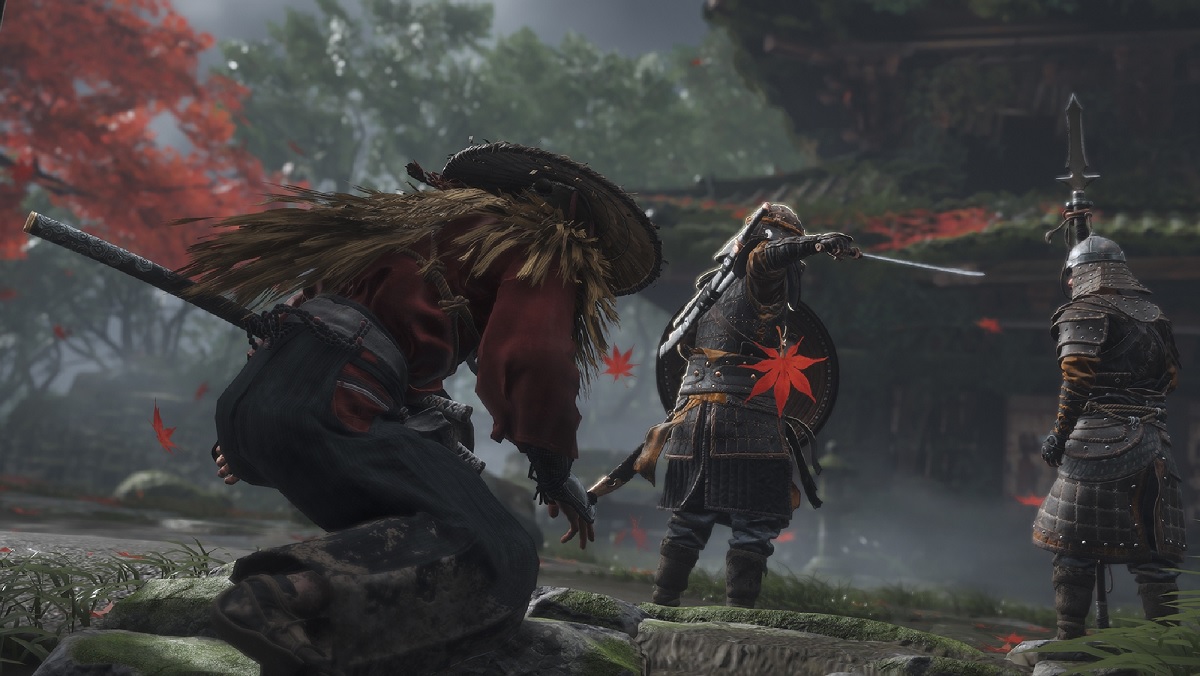 Ghost of Tsushima's main character prepares to battle foes.