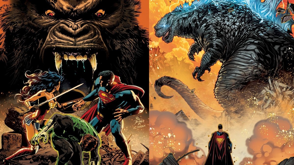 The variant covers of Justice League vs. Godzilla vs. Kong #3, from Legendary and DC Comics.
