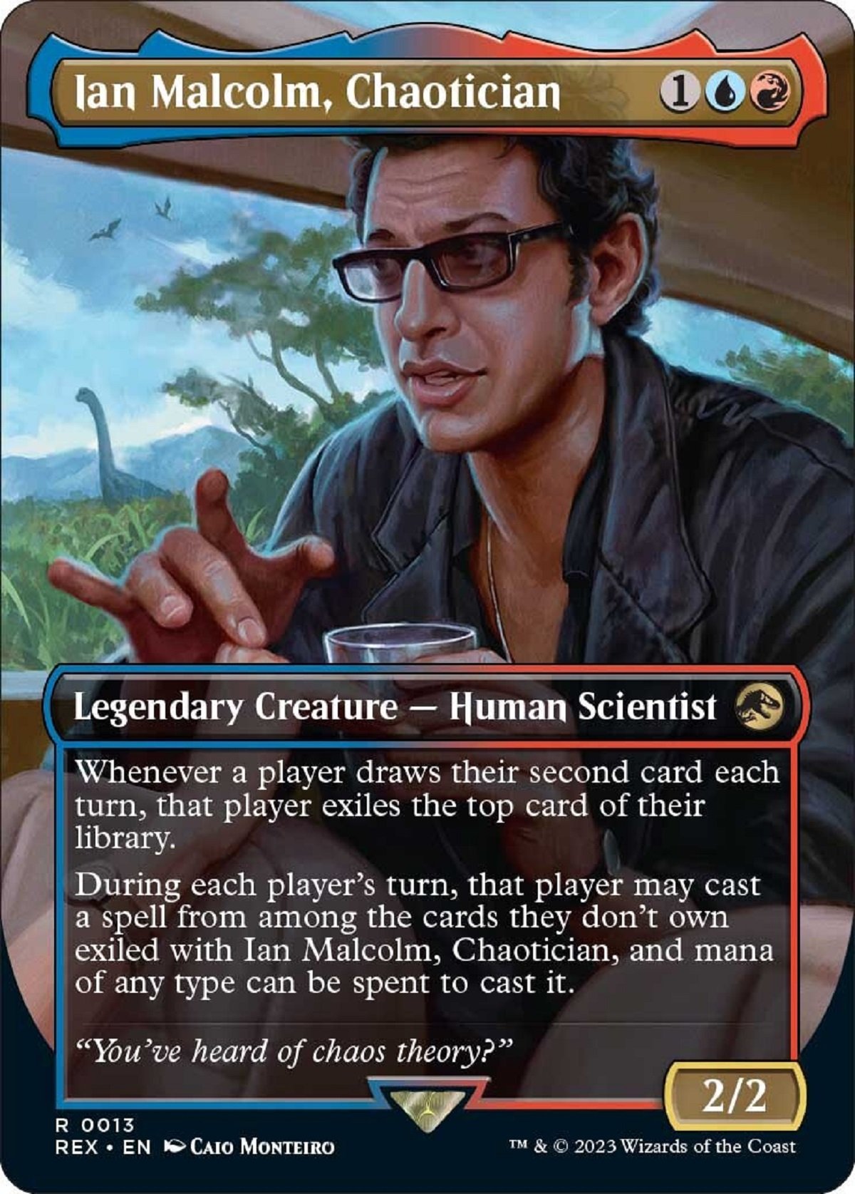 Wizards of the Coast's new Jurassic Park Dr. Ian Malcolm Magic: The Gathering card.