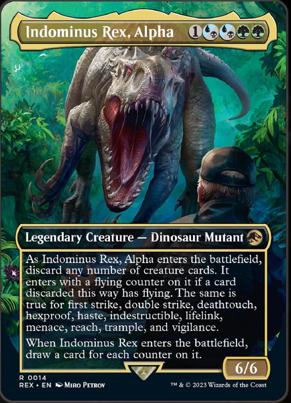 Wizards of the Coast's new Jurassic Park Dr. Indominus Rex Magic: The Gathering card.