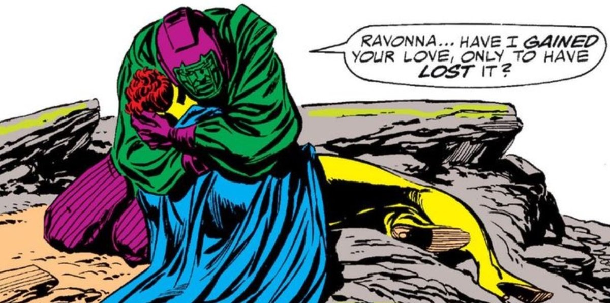 Kang mourns his fallen love Ravonna Renslayer in the pages of Avengers. 