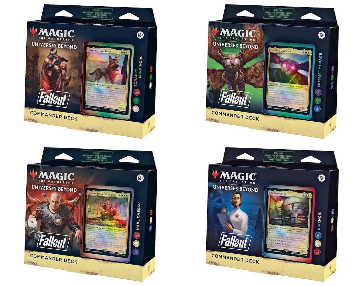 Four Magic: The Gathering Commander decks unopened