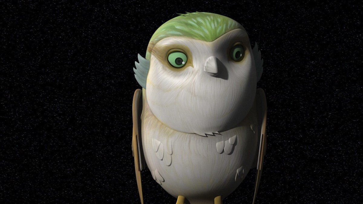 A white bird with green hair on Star Wars Rebels