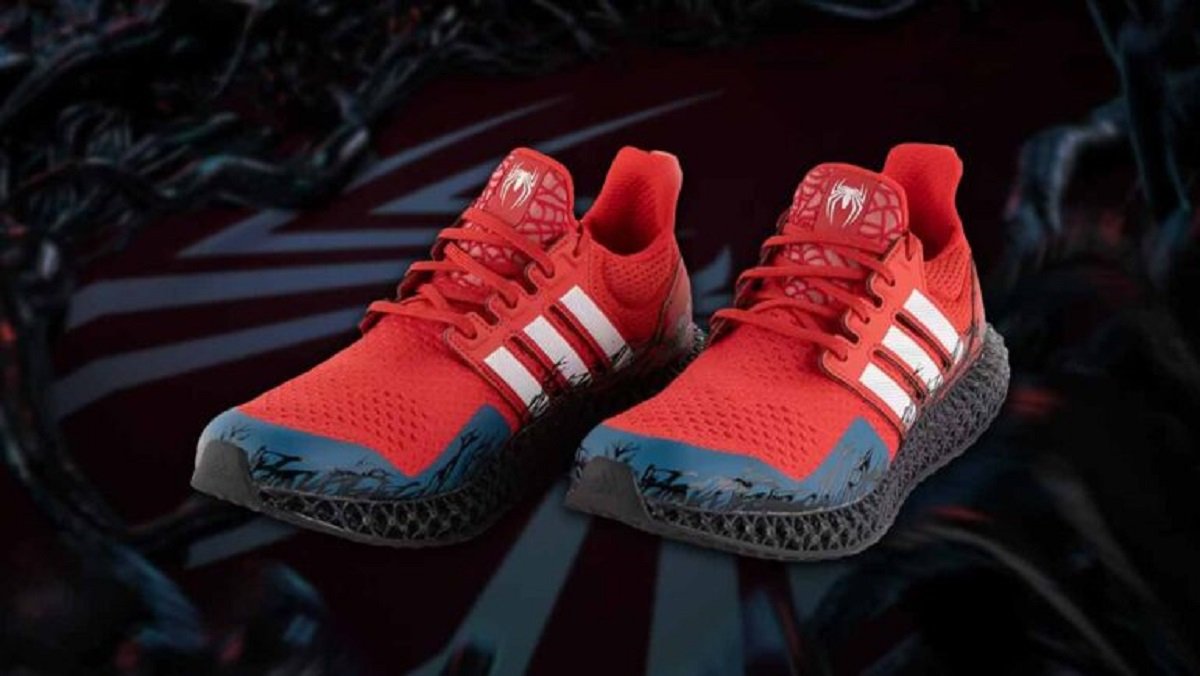 Adidas' new Marvel Spider-Man 2 shoes glamour shot. 