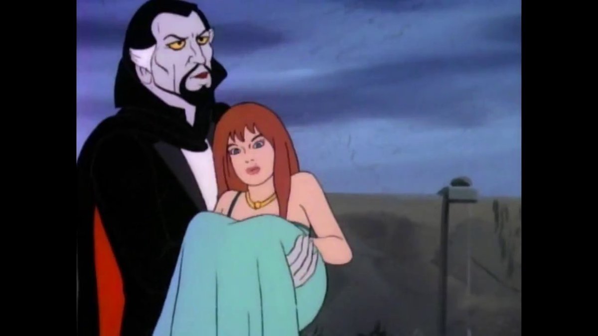 Dracula carries a worried-looking Angelica in Spider-Man and His Amazing Friends.