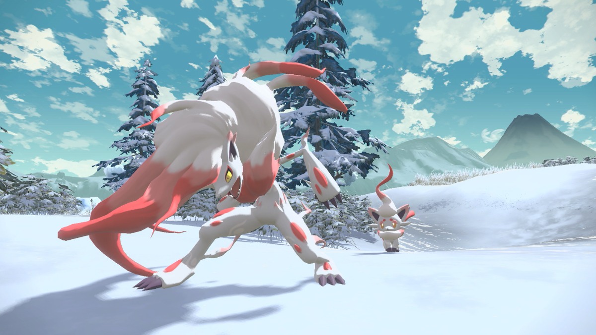 The Hisuian Zorua and Hisuian Zoroark in a wintery setting