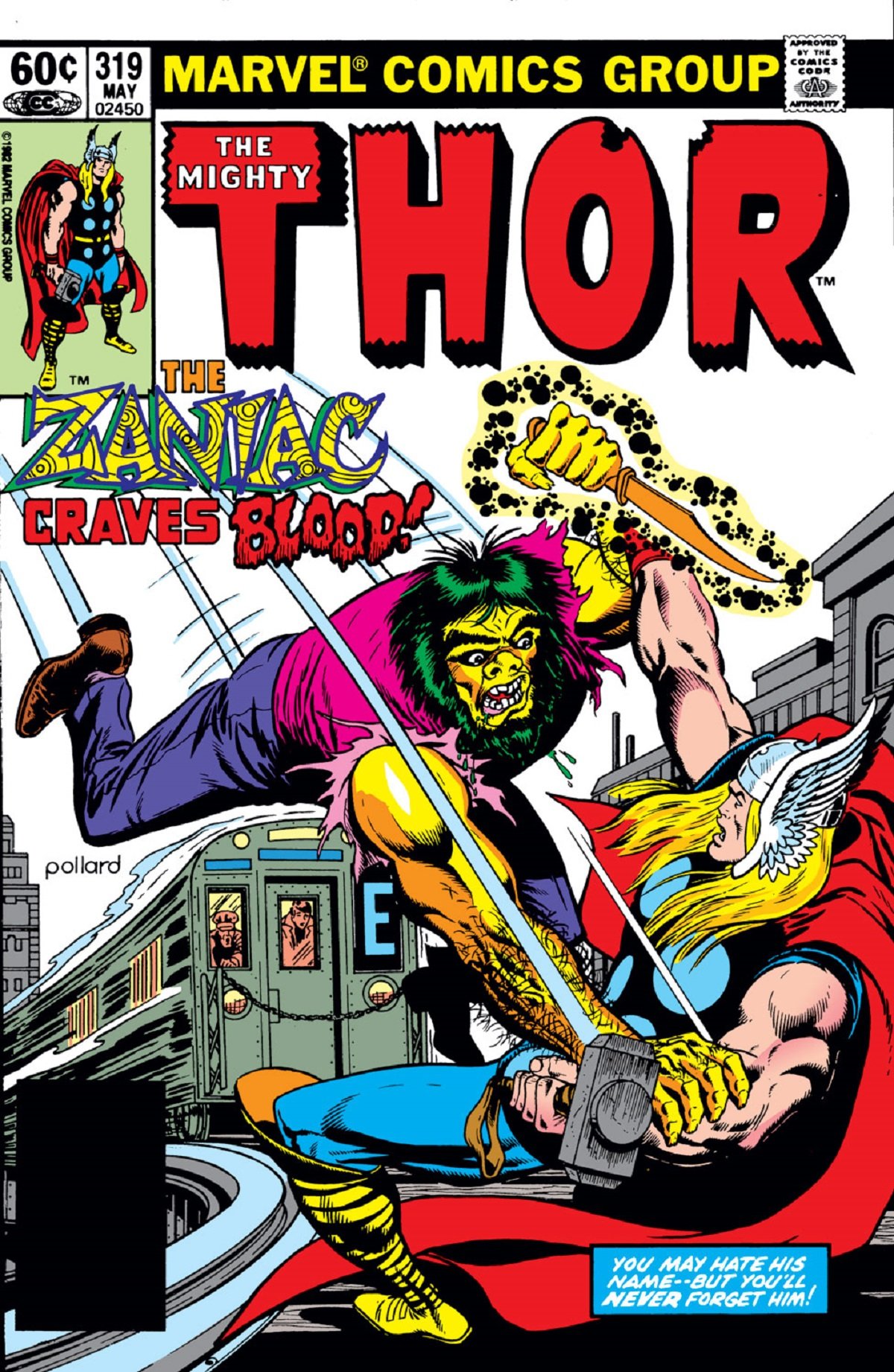 The cover for Thor #319, the first appearance of Zaniac, from 1982.