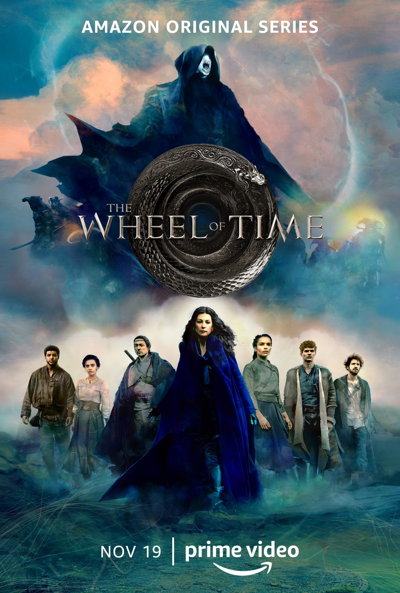The Wheel of Time season 1 key art shows a group of characters and the logo