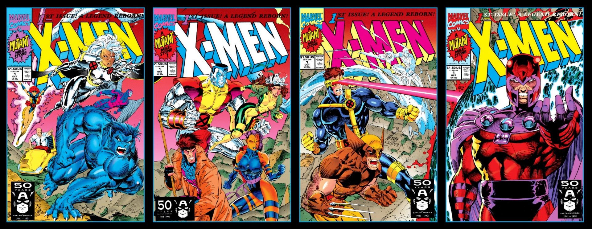 Four of the variant covers for X-Men #1. 