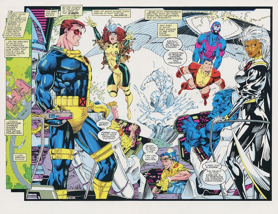 A two page spread by Jim Lee from X-Men #1.