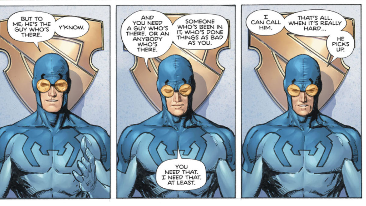 Blue Beetle speaks candidly in heroes in crisis comic panels about Booster Gold friendship 