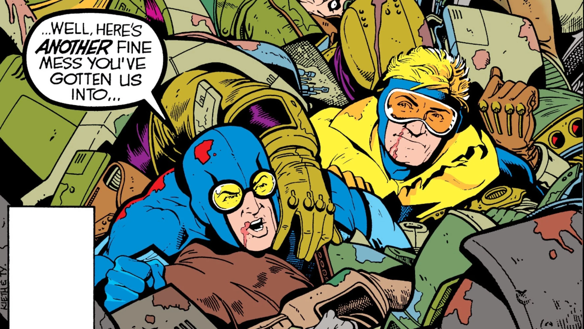 Booster Gold and Blue Beetle try to climb out of stick situation in comics